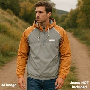 AE Performance Thinsulate Half Zip Hooded Jacket Orange‎ Gray Unisex M **READ
